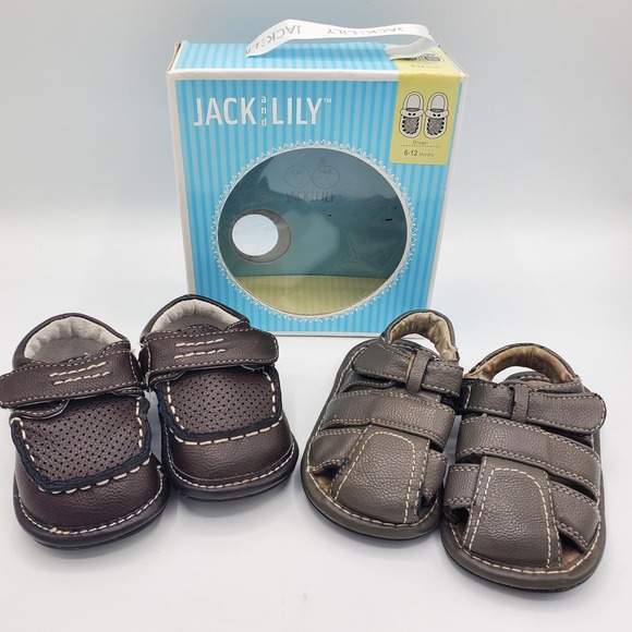 Jack and Lily Leather Soft Sole Baby Toddler Walking Shoe Loafer Sandal 2 Pairs - Picture 1 of 12